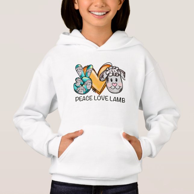 Cute peace love lamb kids funny animal sheep heart hoodie (Front)