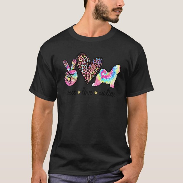 Cute Peace Love Maltese Tie dye Women Dog   Mother T-Shirt (Front)