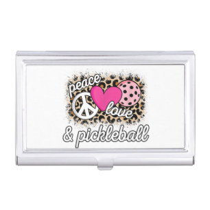 Cute Peace Love Pickleball Player Funny Pickle Bal Business Card Case