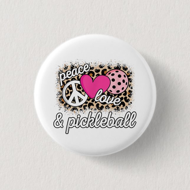 Cute Peace Love Pickleball Player Funny Pickle Bal Button (Front)