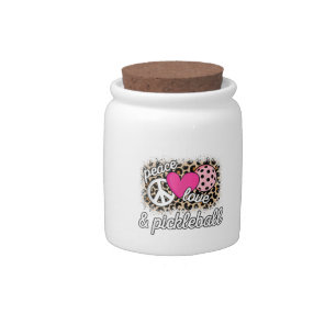 Cute Peace Love Pickleball Player Funny Pickle Bal Candy Jar