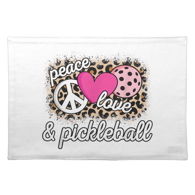 Cute Peace Love Pickleball Player Funny Pickle Bal Cloth Placemat (Front)