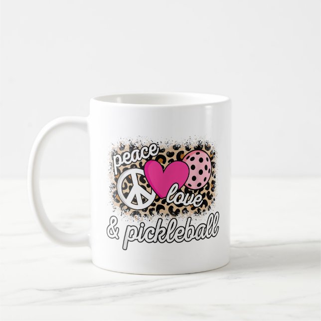 Cute Peace Love Pickleball Player Funny Pickle Bal Coffee Mug (Left)