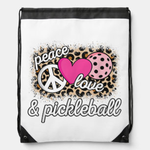 Cute Peace Love Pickleball Player Funny Pickle Bal Drawstring Bag