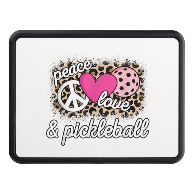 Cute Peace Love Pickleball Player Funny Pickle Bal Hitch Cover (Front)