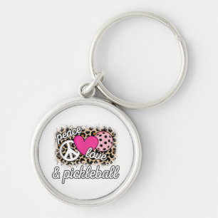 Cute Peace Love Pickleball Player Funny Pickle Bal Keychain