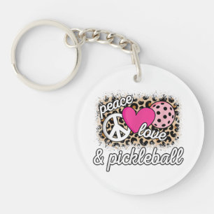 Cute Peace Love Pickleball Player Funny Pickle Bal Keychain