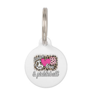 Cute Peace Love Pickleball Player Funny Pickle Bal Pet ID Tag