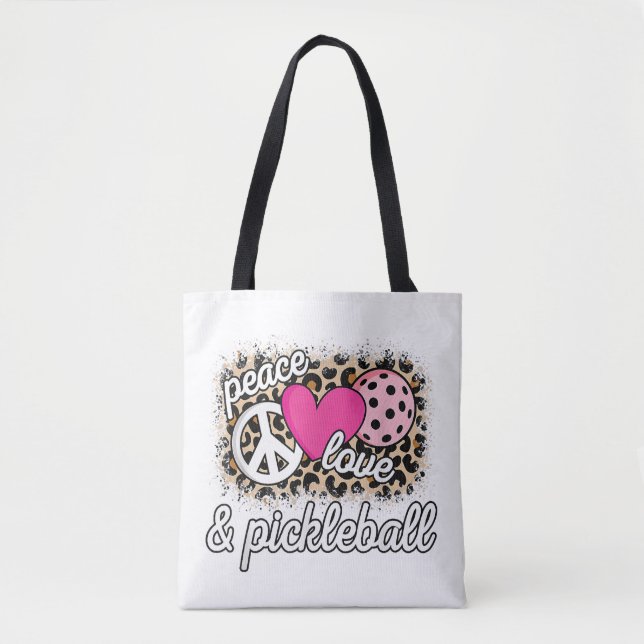Cute Peace Love Pickleball Player Funny Pickle Bal Tote Bag (Front)