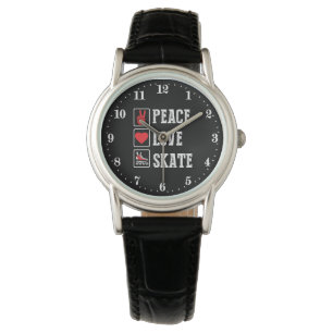 Cute peace love skate word art watch