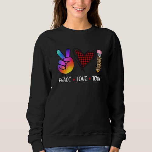 Cute Peace Love Teach With Leopard And Red Plaid P Sweatshirt