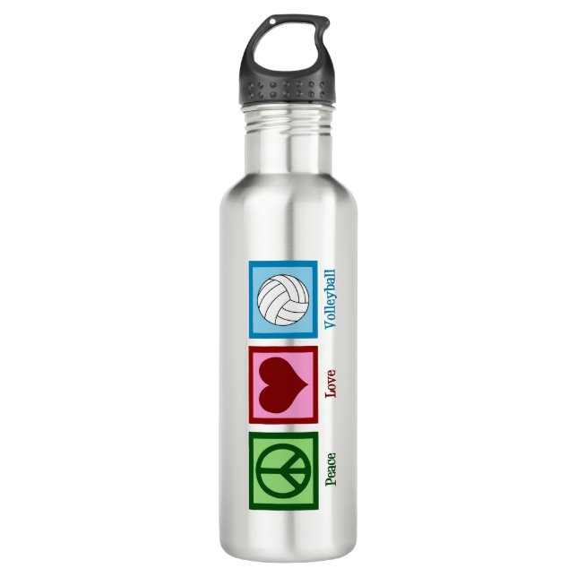 Cute Peace Love Volleyball Stainless Steel Water Bottle (Front)