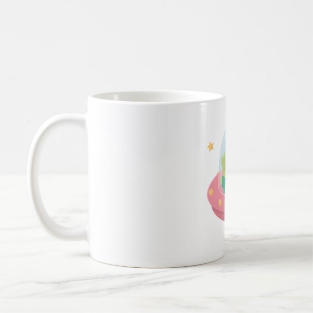 Cute Peace Loving Alien In Little Spaceship Coffee Mug (Left)