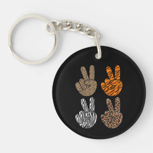 Cute Peace Sign Animal Print Toddler Boys Retro Keychain