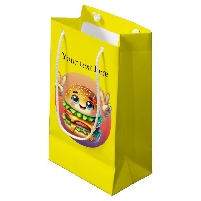 Cute peace sign hamburger add text small gift bag (Front Angled)