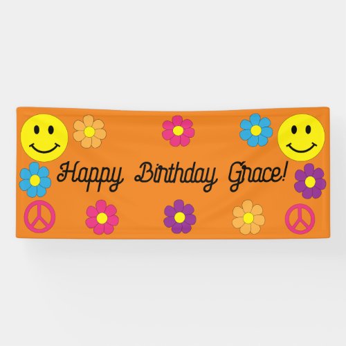 Cute Peace Sign Smile Face Happy Birthday Banner