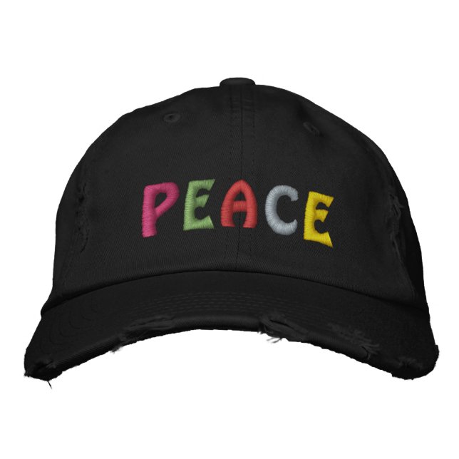 Cute PEACE Word Print Embroidered Baseball Cap (Front)