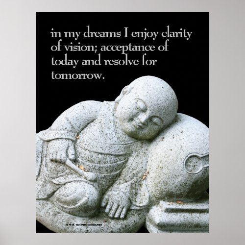 Cute Peaceful Sleeping Young Monk Stone Sculpture Poster