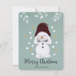 Cute Peaceful Snowman Winter Blue Christmas Holiday Card<br><div class="desc">This very cute Christmas holiday card features a cute sweet snowman enjoying the snow.
The text "Merry Christmas" is set in a trendy and playfull  script font.</div>