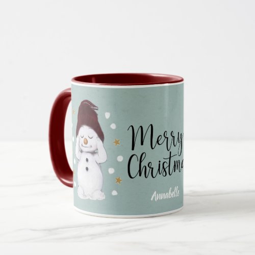 Cute Peaceful Snowman Winter Blue Christmas Mug