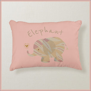 Cute Peach Abstract Elephant Accent Pillow