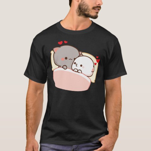 Cute Peach And Goma Going To Sleep  Mochi Cat  T_Shirt