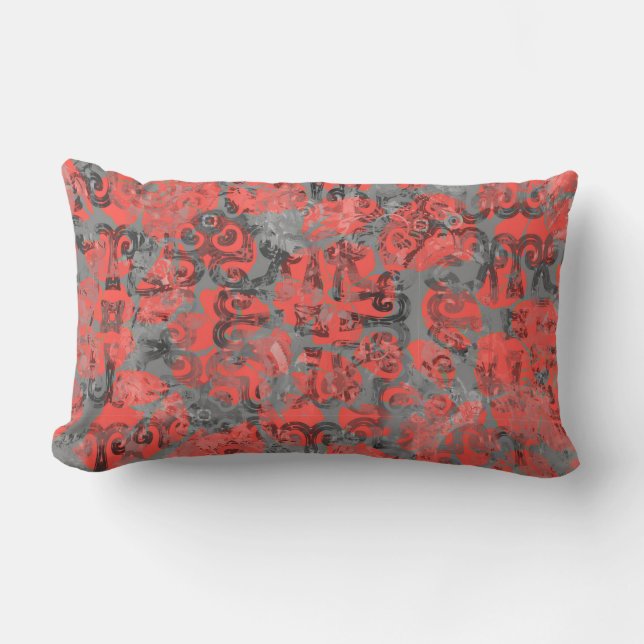Cute Peach and Gray Splotch Abstract Colorful Lumbar Pillow (Front)