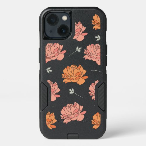 Cute Peach and Orange Peonies Floral Pattern iPhone 13 Case