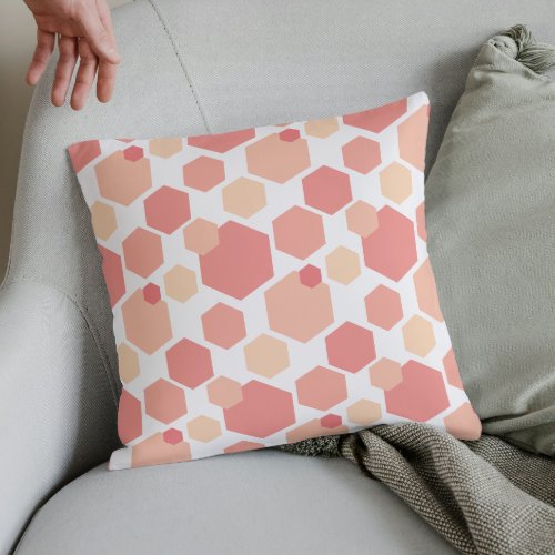 Cute Peach and Pink Hexagons Geometric Pattern Throw Pillow