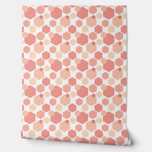 Cute Peach and Pink Hexagons Geometric Pattern Wallpaper