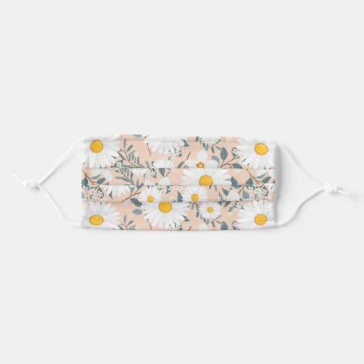Cute Peach And White Floral Daisy Adult Cloth Face Mask (Front, Folded)
