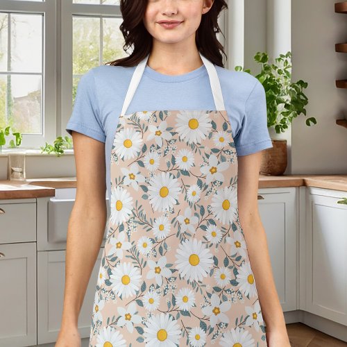 Cute Peach And White Floral Daisy Apron