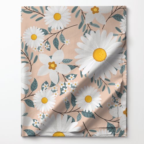 Cute Peach And White Floral Daisy Fabric