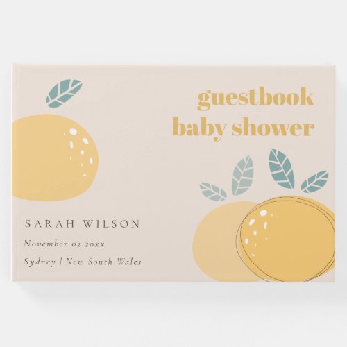 Cute Peach Blush Lemon Fruity Bold Baby Shower Guest Book