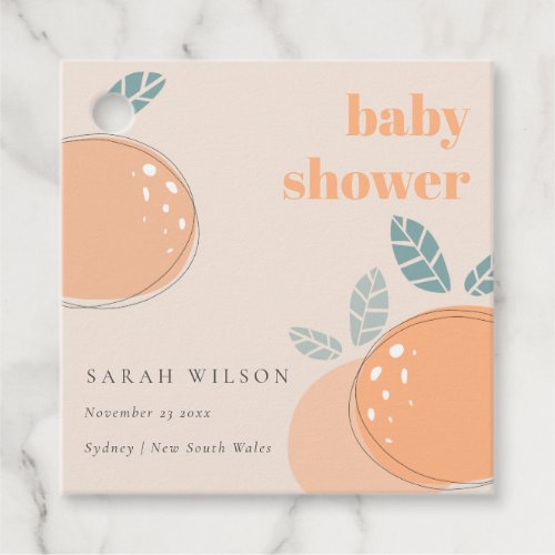 Cute Peach Blush Orange Fruity Bold Baby Shower Favor Tags