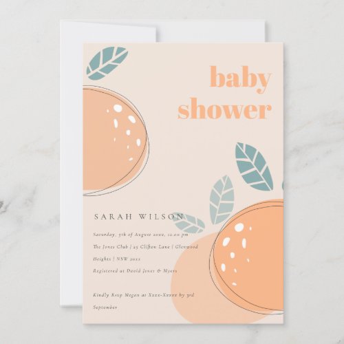 Cute Peach Blush Orange Fruity Bold Baby Shower Invitation