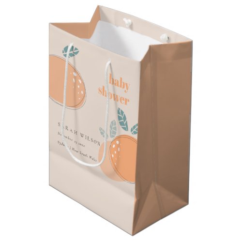 Cute Peach Blush Orange Fruity Bold Baby Shower Medium Gift Bag