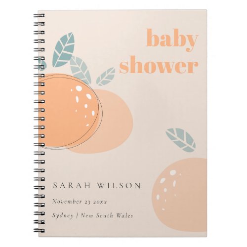 Cute Peach Blush Orange Fruity Bold Baby Shower Notebook