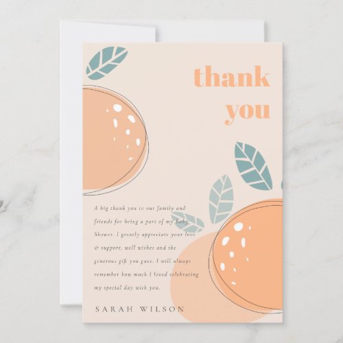 Cute Peach Blush Orange Fruity Bold Baby Shower Thank You Card