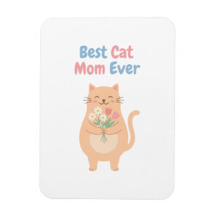 Cute Peach Cat Holding Flowers Illustration Magnet