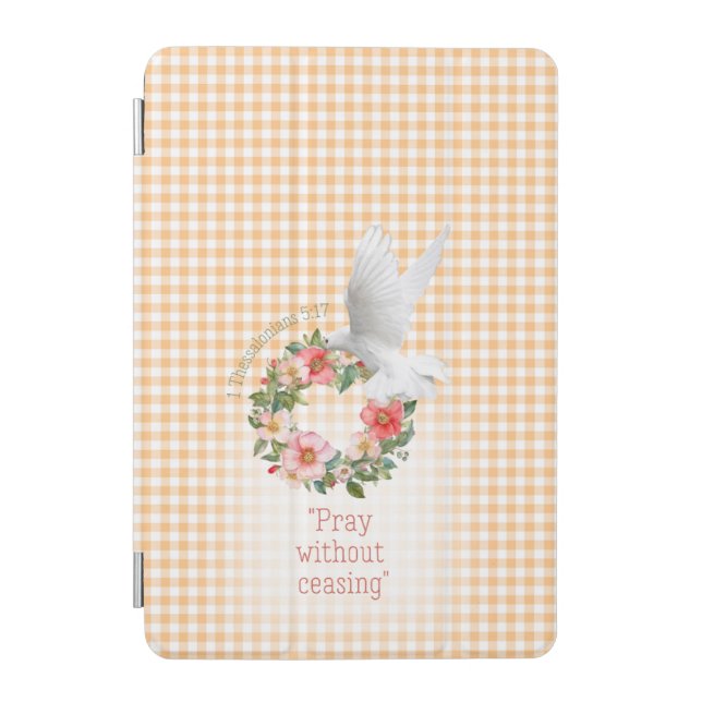 Cute Peach Check Rose Wreath White Dove Christian iPad Mini Cover (Front)