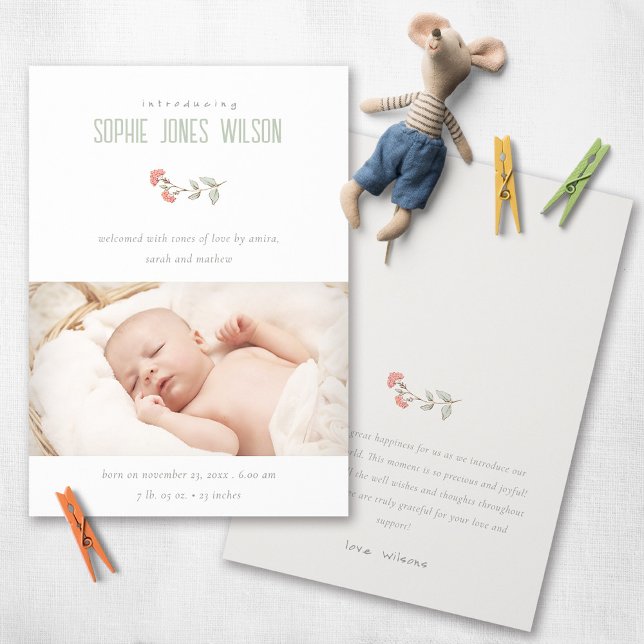 Cute Peach Floral Photo Girl Birth Announcement  (Creator Uploaded)