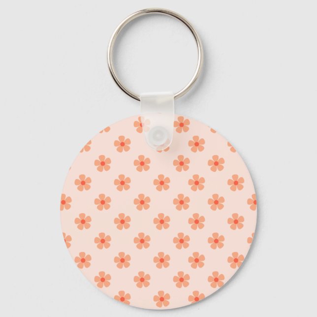 Cute Peach Flower Pattern Minimal Floral Aesthetic Keychain (Front)