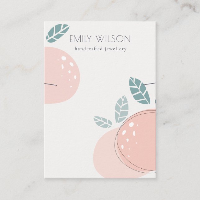 Cute Peach Fruity Abstract Bold Necklace Display Business Card (Front)