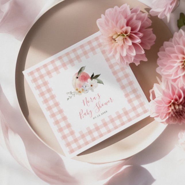 Cute Peach Gingham Frame Baby Shower Napkins (Creator Uploaded)