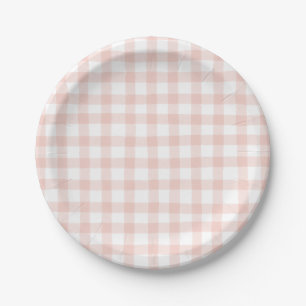 Cute Peach Gingham Paper Plates