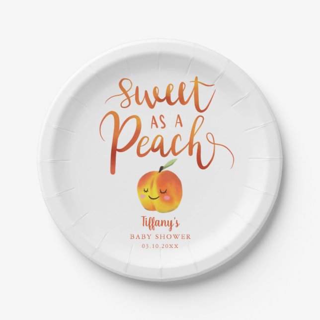Cute Peach Girl Spring Baby Shower Paper Plates (Front)