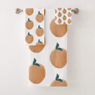 Cute Peach Orange Fruit Hand Drawn Bath Towel Set
