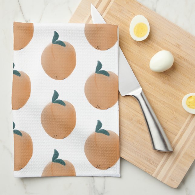 Cute Peach Orange Fruit Hand Drawn  Kitchen Towel (Quarter Fold)
