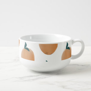 Cute Peach Orange Fruit Hand Drawn Soup Mug